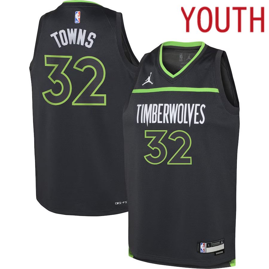 Youth Minnesota Timberwolves #32 Karl-Anthony Towns Jordan Brand Black 2022-23 Swingman NBA Jersey